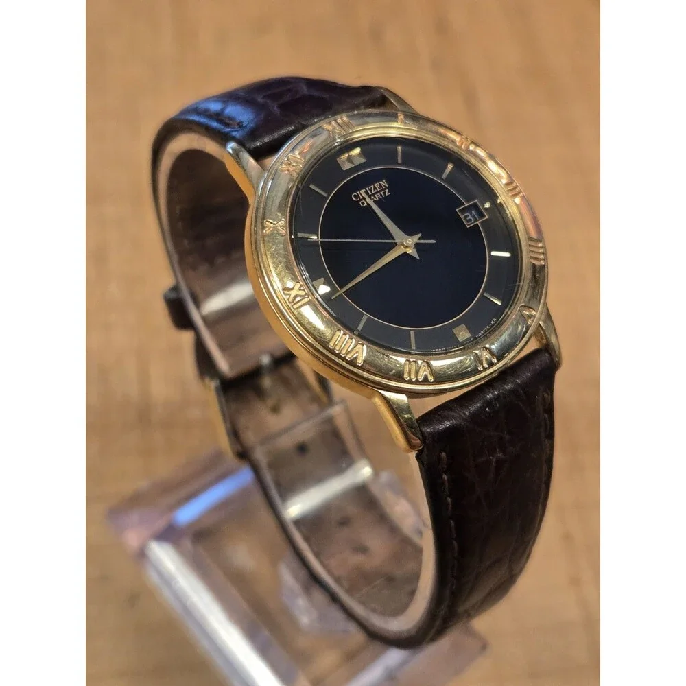 Citizen Men's Watch 33mm Black Dial Gold Tone 5510-K06860 Leather New Battery